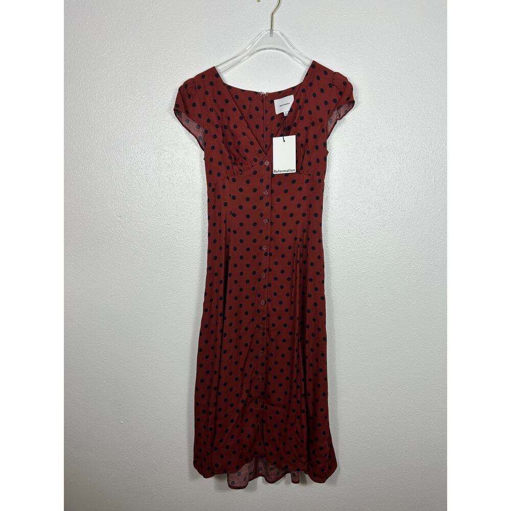 Reformation NWT Wilda Button up Midi Dress Fig Jam Dot Sz 0 Contemporary - Picture 5 of 12